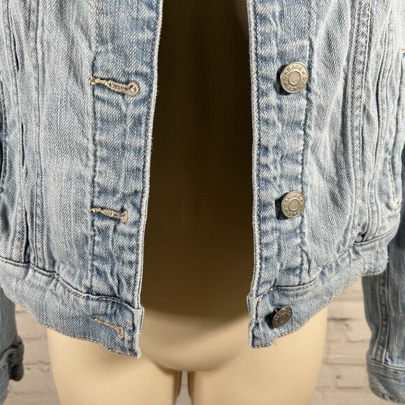 Garage Distressed Light Wash Blue Denim Button Up Collared Jean Jacket Women’s S - Picture 8 of 10